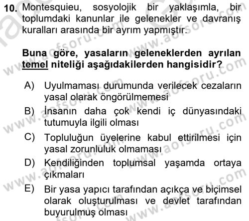 Hukuk Sosyolojisi Dersi 2025 - 2026 Yılı (Vize) Ara Sınav Soruları 10. Soru