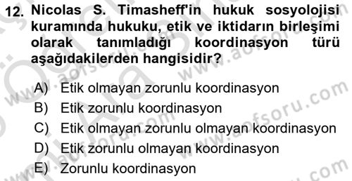 Hukuk Sosyolojisi Dersi 2025 - 2026 Yılı (Vize) Ara Sınav Soruları 12. Soru