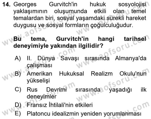 Hukuk Sosyolojisi Dersi 2025 - 2026 Yılı (Vize) Ara Sınav Soruları 14. Soru