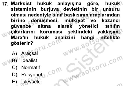 Hukuk Sosyolojisi Dersi 2025 - 2026 Yılı (Vize) Ara Sınav Soruları 17. Soru