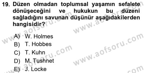 Hukuk Sosyolojisi Dersi 2025 - 2026 Yılı (Vize) Ara Sınav Soruları 19. Soru