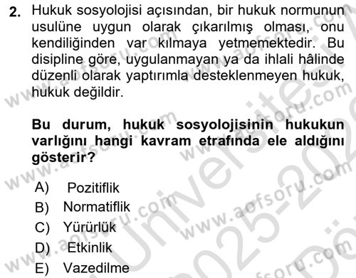 Hukuk Sosyolojisi Dersi 2025 - 2026 Yılı (Vize) Ara Sınav Soruları 2. Soru