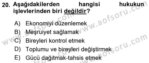 Hukuk Sosyolojisi Dersi 2025 - 2026 Yılı (Vize) Ara Sınav Soruları 20. Soru