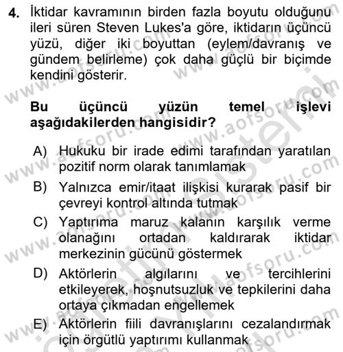 Hukuk Sosyolojisi Dersi 2025 - 2026 Yılı (Vize) Ara Sınav Soruları 4. Soru