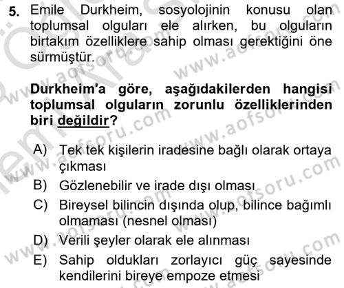Hukuk Sosyolojisi Dersi 2025 - 2026 Yılı (Vize) Ara Sınav Soruları 5. Soru