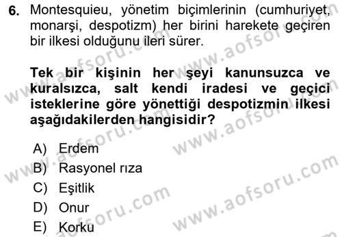 Hukuk Sosyolojisi Dersi 2025 - 2026 Yılı (Vize) Ara Sınav Soruları 6. Soru