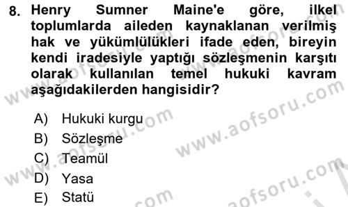 Hukuk Sosyolojisi Dersi 2025 - 2026 Yılı (Vize) Ara Sınav Soruları 8. Soru