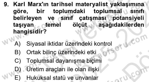 Hukuk Sosyolojisi Dersi 2025 - 2026 Yılı (Vize) Ara Sınav Soruları 9. Soru