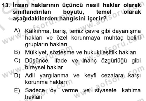 Hukuk Sosyolojisi Dersi 2025 - 2026 Yılı (Final) Dönem Sonu Sınav Soruları 13. Soru