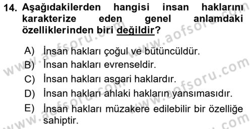 Hukuk Sosyolojisi Dersi 2025 - 2026 Yılı (Final) Dönem Sonu Sınav Soruları 14. Soru