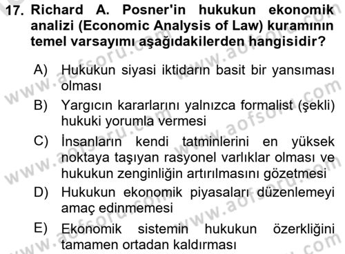 Hukuk Sosyolojisi Dersi 2025 - 2026 Yılı (Final) Dönem Sonu Sınav Soruları 17. Soru
