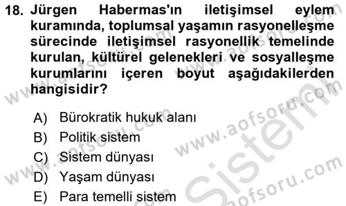 Hukuk Sosyolojisi Dersi 2025 - 2026 Yılı (Final) Dönem Sonu Sınav Soruları 18. Soru