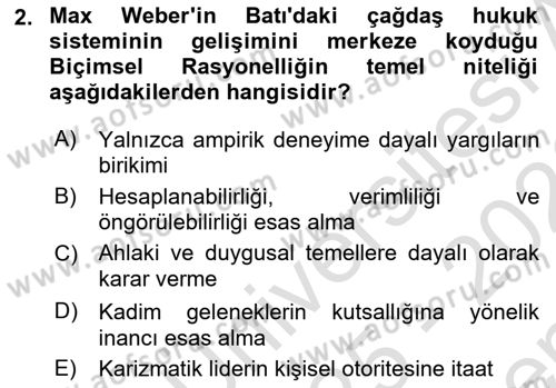 Hukuk Sosyolojisi Dersi 2025 - 2026 Yılı (Final) Dönem Sonu Sınav Soruları 2. Soru