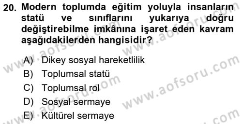 Hukuk Sosyolojisi Dersi 2025 - 2026 Yılı (Final) Dönem Sonu Sınav Soruları 20. Soru