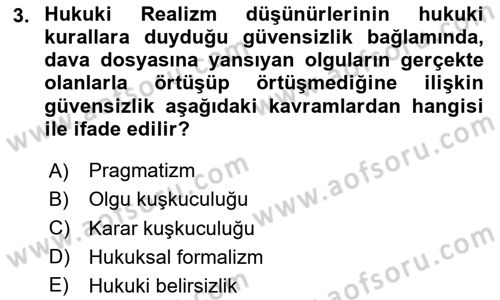 Hukuk Sosyolojisi Dersi 2025 - 2026 Yılı (Final) Dönem Sonu Sınav Soruları 3. Soru
