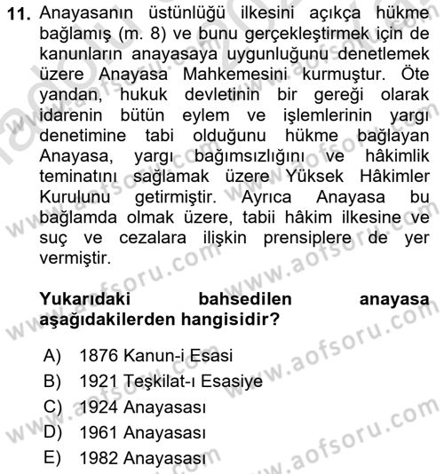 Hukuk Sosyolojisi Dersi 2025 - 2026 Yılı Yaz Okulu Sınav Soruları 11. Soru