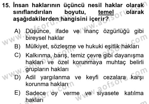 Hukuk Sosyolojisi Dersi 2025 - 2026 Yılı Yaz Okulu Sınav Soruları 15. Soru