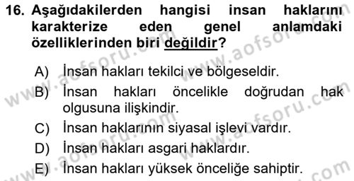 Hukuk Sosyolojisi Dersi 2025 - 2026 Yılı Yaz Okulu Sınav Soruları 16. Soru