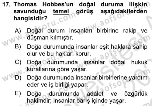 Hukuk Sosyolojisi Dersi 2025 - 2026 Yılı Yaz Okulu Sınav Soruları 17. Soru