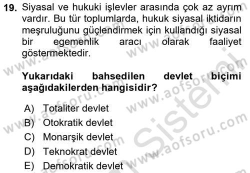 Hukuk Sosyolojisi Dersi 2025 - 2026 Yılı Yaz Okulu Sınav Soruları 19. Soru