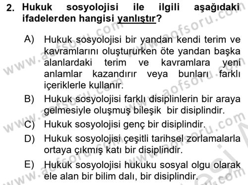 Hukuk Sosyolojisi Dersi 2025 - 2026 Yılı Yaz Okulu Sınav Soruları 2. Soru