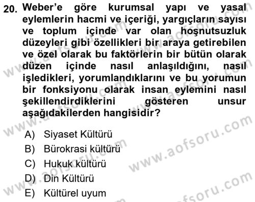 Hukuk Sosyolojisi Dersi 2025 - 2026 Yılı Yaz Okulu Sınav Soruları 20. Soru