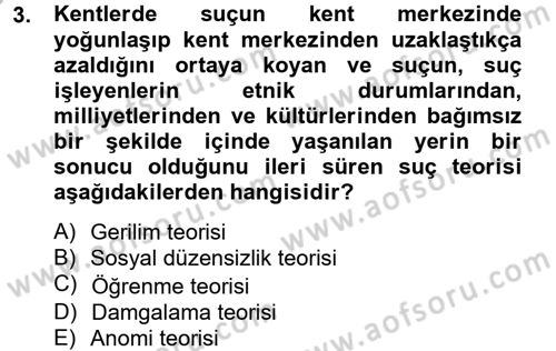 Suç Sosyolojisi Dersi 2012 - 2013 Yılı (Vize) Ara Sınav Soruları 3. Soru