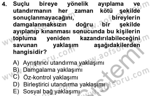 Suç Sosyolojisi Dersi 2012 - 2013 Yılı (Vize) Ara Sınav Soruları 4. Soru