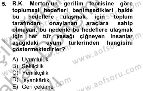 Suç Sosyolojisi Dersi 2012 - 2013 Yılı (Vize) Ara Sınav Soruları 5. Soru