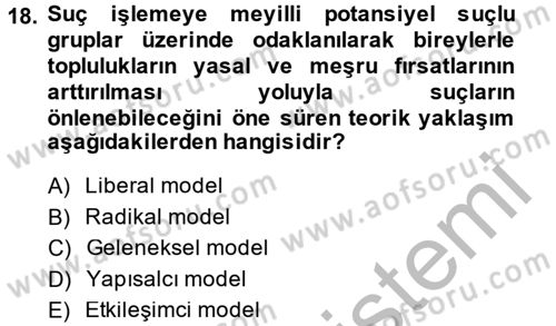 Suç Sosyolojisi Dersi 2013 - 2014 Yılı (Vize) Ara Sınav Soruları 18. Soru