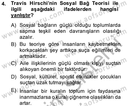 Suç Sosyolojisi Dersi 2013 - 2014 Yılı (Vize) Ara Sınav Soruları 4. Soru
