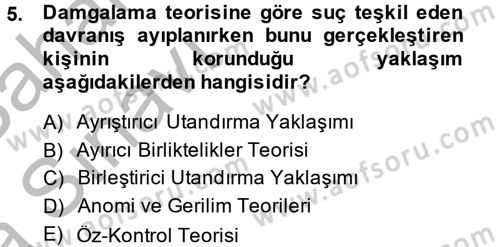 Suç Sosyolojisi Dersi 2013 - 2014 Yılı (Vize) Ara Sınav Soruları 5. Soru