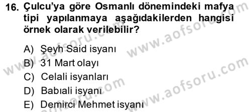 Suç Sosyolojisi Dersi 2013 - 2014 Yılı (Final) Dönem Sonu Sınav Soruları 16. Soru