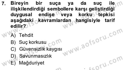 Suç Sosyolojisi Dersi 2013 - 2014 Yılı (Final) Dönem Sonu Sınav Soruları 7. Soru