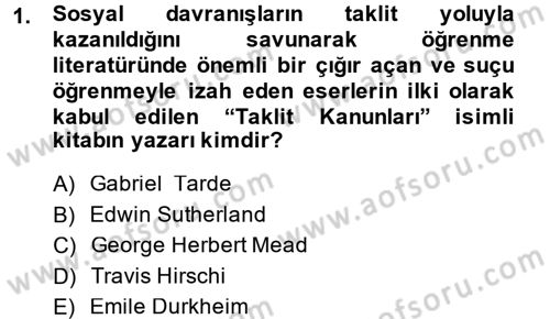 Suç Sosyolojisi Dersi 2014 - 2015 Yılı (Vize) Ara Sınav Soruları 1. Soru