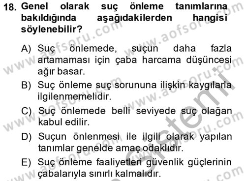 Suç Sosyolojisi Dersi 2014 - 2015 Yılı (Vize) Ara Sınav Soruları 18. Soru