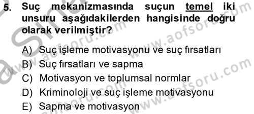 Suç Sosyolojisi Dersi 2014 - 2015 Yılı (Vize) Ara Sınav Soruları 5. Soru