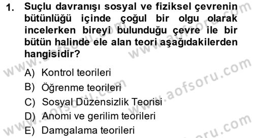 Suç Sosyolojisi Dersi 2014 - 2015 Yılı (Final) Dönem Sonu Sınav Soruları 1. Soru