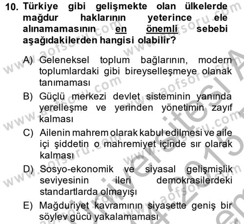 Suç Sosyolojisi Dersi 2014 - 2015 Yılı (Final) Dönem Sonu Sınav Soruları 10. Soru