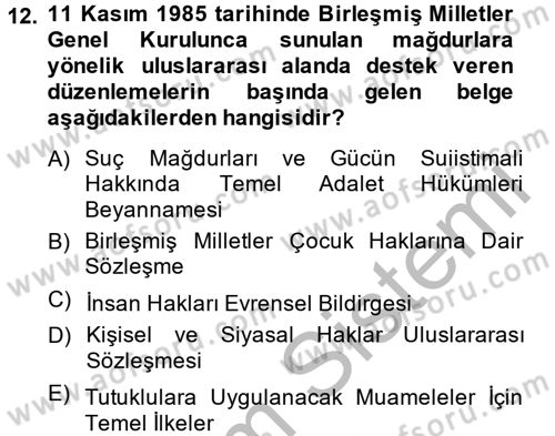 Suç Sosyolojisi Dersi 2014 - 2015 Yılı (Final) Dönem Sonu Sınav Soruları 12. Soru