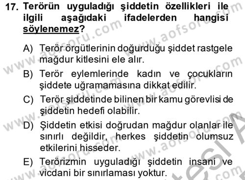 Suç Sosyolojisi Dersi 2014 - 2015 Yılı (Final) Dönem Sonu Sınav Soruları 17. Soru