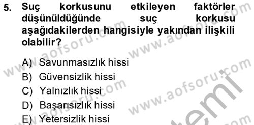 Suç Sosyolojisi Dersi 2014 - 2015 Yılı (Final) Dönem Sonu Sınav Soruları 5. Soru
