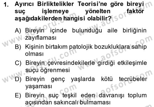 Suç Sosyolojisi Dersi 2014 - 2015 Yılı Tek Ders Sınav Soruları 1. Soru