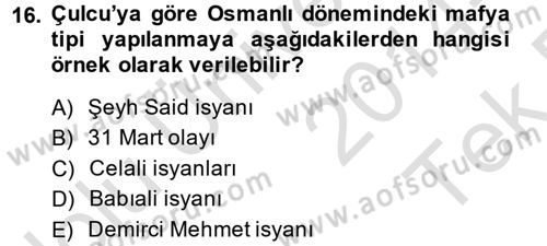 Suç Sosyolojisi Dersi 2014 - 2015 Yılı Tek Ders Sınav Soruları 16. Soru