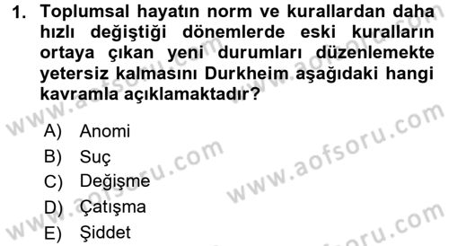 Suç Sosyolojisi Dersi 2015 - 2016 Yılı (Vize) Ara Sınav Soruları 1. Soru
