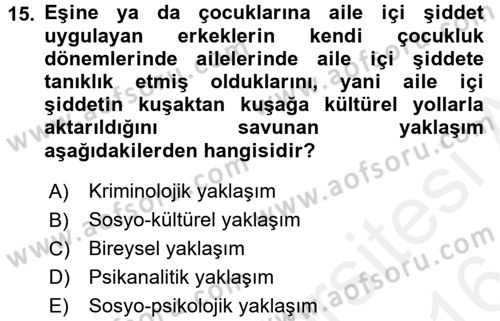 Suç Sosyolojisi Dersi 2015 - 2016 Yılı (Vize) Ara Sınav Soruları 15. Soru