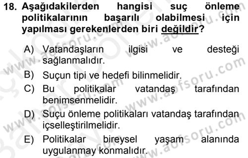 Suç Sosyolojisi Dersi 2015 - 2016 Yılı (Vize) Ara Sınav Soruları 18. Soru