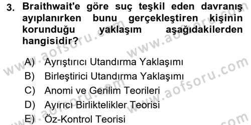 Suç Sosyolojisi Dersi 2015 - 2016 Yılı (Vize) Ara Sınav Soruları 3. Soru