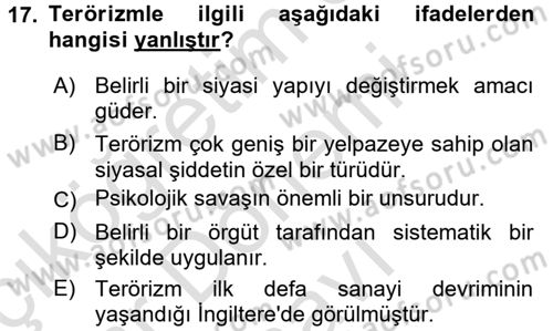 Suç Sosyolojisi Dersi 2015 - 2016 Yılı (Final) Dönem Sonu Sınav Soruları 17. Soru