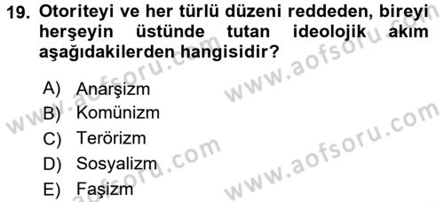Suç Sosyolojisi Dersi 2015 - 2016 Yılı (Final) Dönem Sonu Sınav Soruları 19. Soru